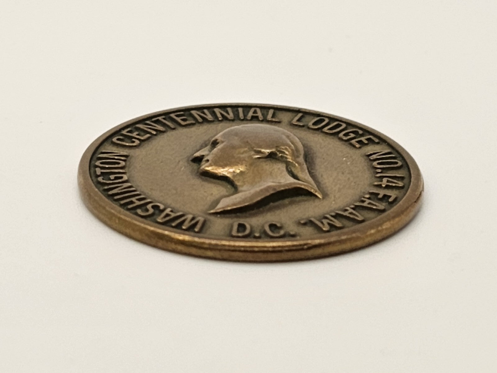Vintage Bronze Masonic Medal Token w George Washington DC Centennial Lodge No 14