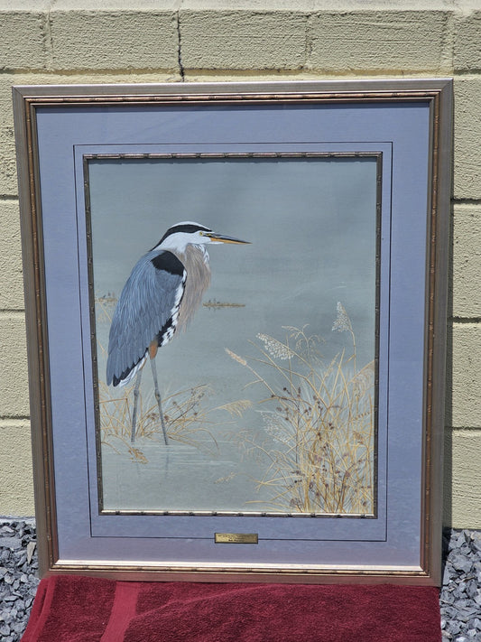 Original Signed Watercolor Painting Of Blue Heron Chesapeake Bay Area MD