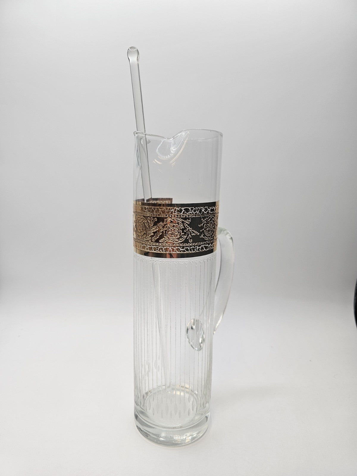 Vtg MCM Culver Gold Rim Tyrol Hollywood Regency Cocktail Pitcher & Glasses