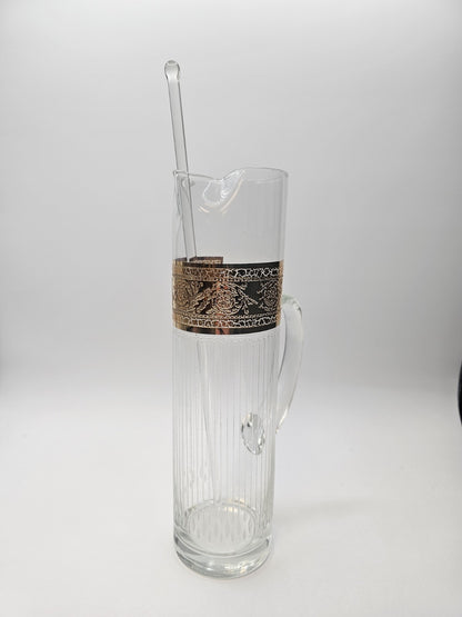Vtg MCM Culver Gold Rim Tyrol Hollywood Regency Cocktail Pitcher & Glasses