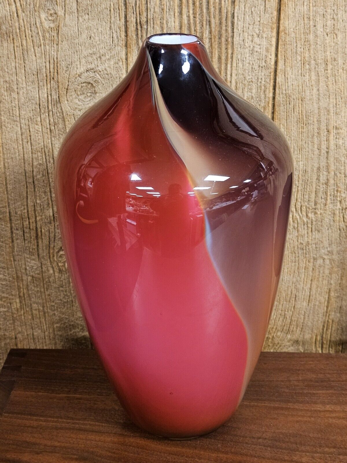 Michael Mortara Hand Blown Volcano Glass Vase 13.5" Tall Damaged On Top