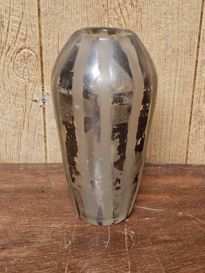 Adam Aaronson? Art Studio Smokey Glass Vase Signed 10 In Tall Silver Metallics