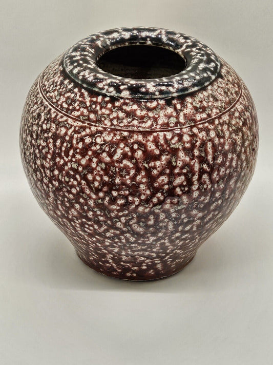 High Quality "Spongeware" Vase Iridescent Red White & Dark Blue Green 7" Tall