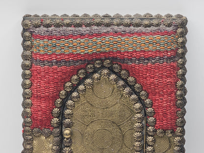 Vtg Indian Handmade Hand Stitched Jharokha Brass Wood Fabric Wall Mirror 