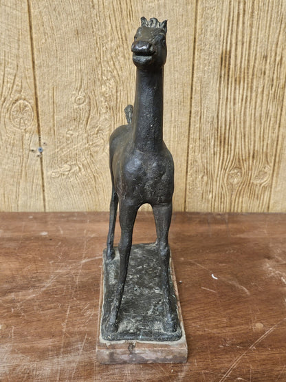 Vtg MCM Modernist Figural Bronze Horse By Pino Conte Italian "Cavallo" 14.5" T