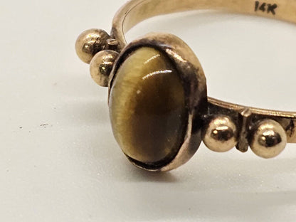 Vtg Women's 14k Yellow Gold Ring With Tiger’s Eye Stone Size 7, 2.2 Grams
