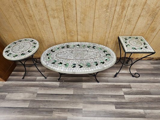 High Quality Outdoor Mosaic & Concrete Coffee Accent Table Set By Iron Accents 