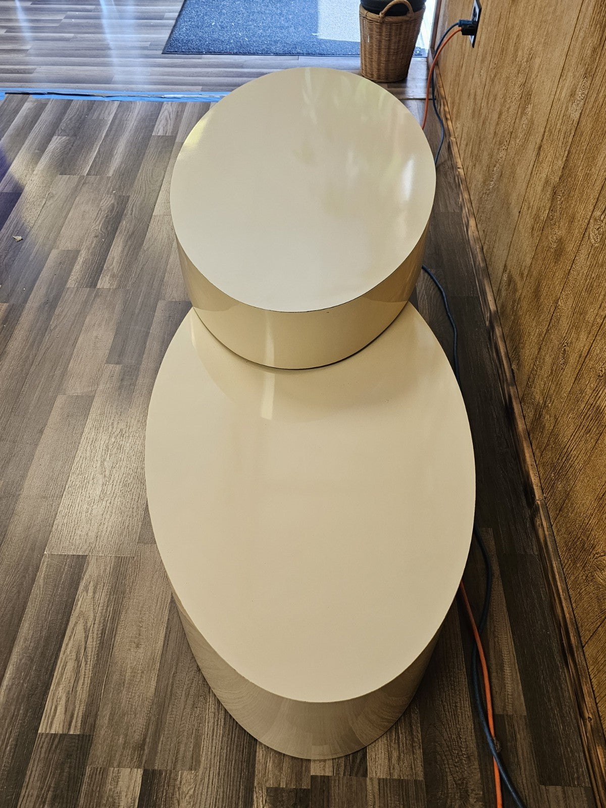 MCM Post Modern Modular Swivel Rotating Oval Adjustable Cream Coffee Table