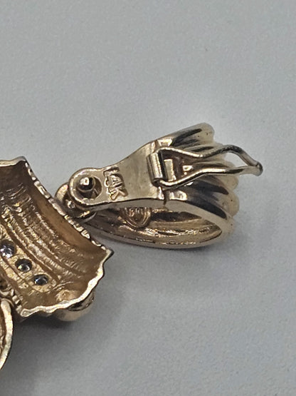 14k Yellow Gold Citrine Pendant W 4 Clear Stones 5.9 Grams 1.25 Inches Long 