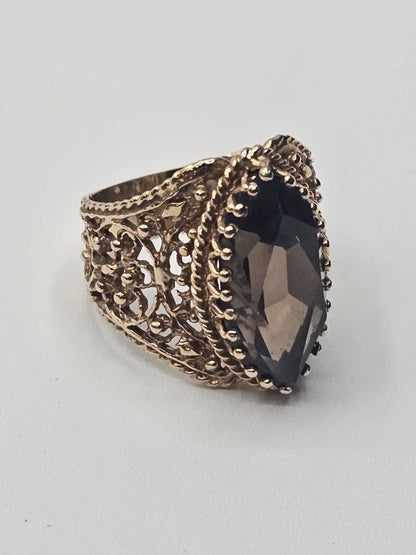 Vtg 14k Yellow Gold Smoky Quartz Cocktail Ring Size 6 Appx 7.4 Grams