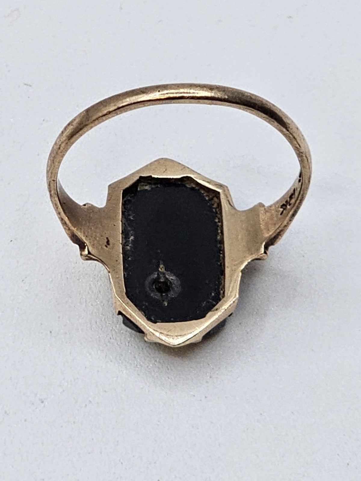 Vtg 10K Yellow Gold Black Onyx Diamond? Clear Stone Ring Size 8 Hallmarked 2.7 G