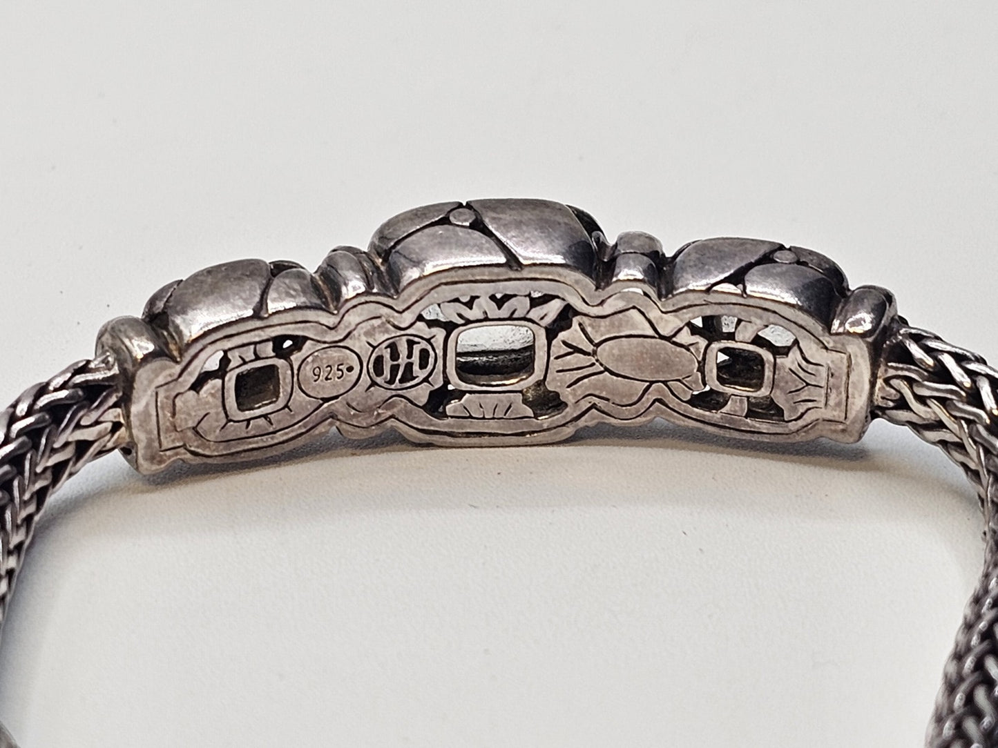 John Hardy 925 Sterling White Topaz Woven Bracelet 33 Grams 7.5 Inch 3 Stones