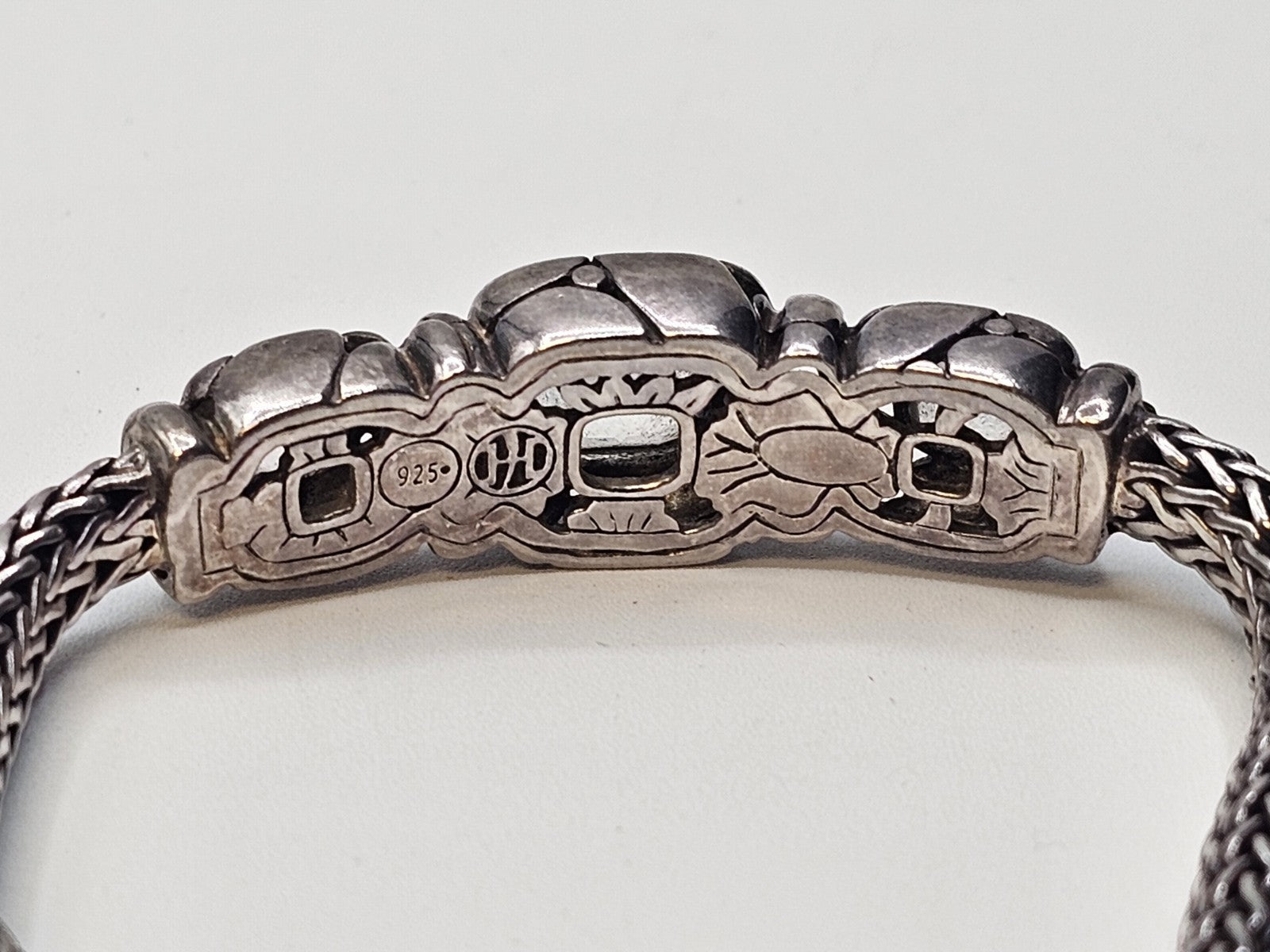 John Hardy 925 Sterling White Topaz Woven Bracelet 33 Grams 7.5 Inch 3 Stones