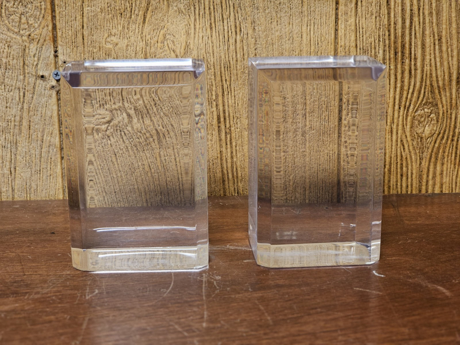 MCM Lucite Acrylic Display Base Pair Block Plateaus 6 In Tall W Beveled Sides
