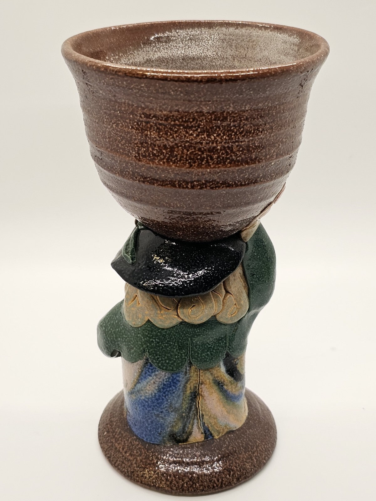 Rare Jane Goslin Peiser Art Pottery Goblet Figure Salt Glaze Signed 7" Tall