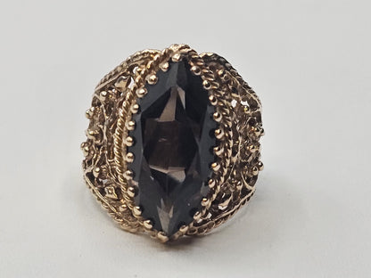 Vtg 14k Yellow Gold Smoky Quartz Cocktail Ring Size 6 Appx 7.4 Grams