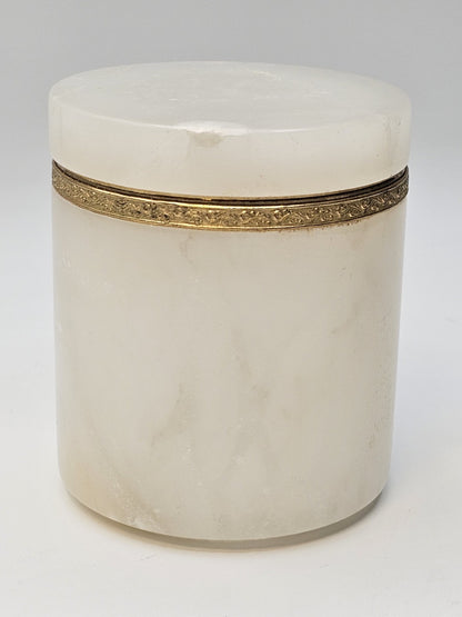 Vintage Italian White Opaline Round Cigarette Trinket Box & 4 Ashtray Coasters