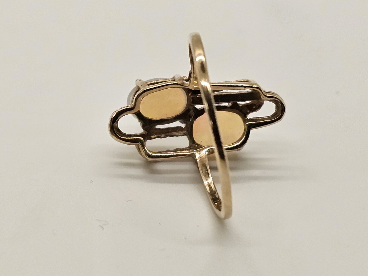 Vtg 10k Yellow Gold Ring With 2 Oval Opals Size 6.5-7, 1.99 Grams Cocktail Ring