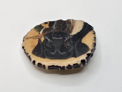 Vtg Alice Semich Elk Antler Belt Buckle W  Hand Painted Black Lab Holding A Duck