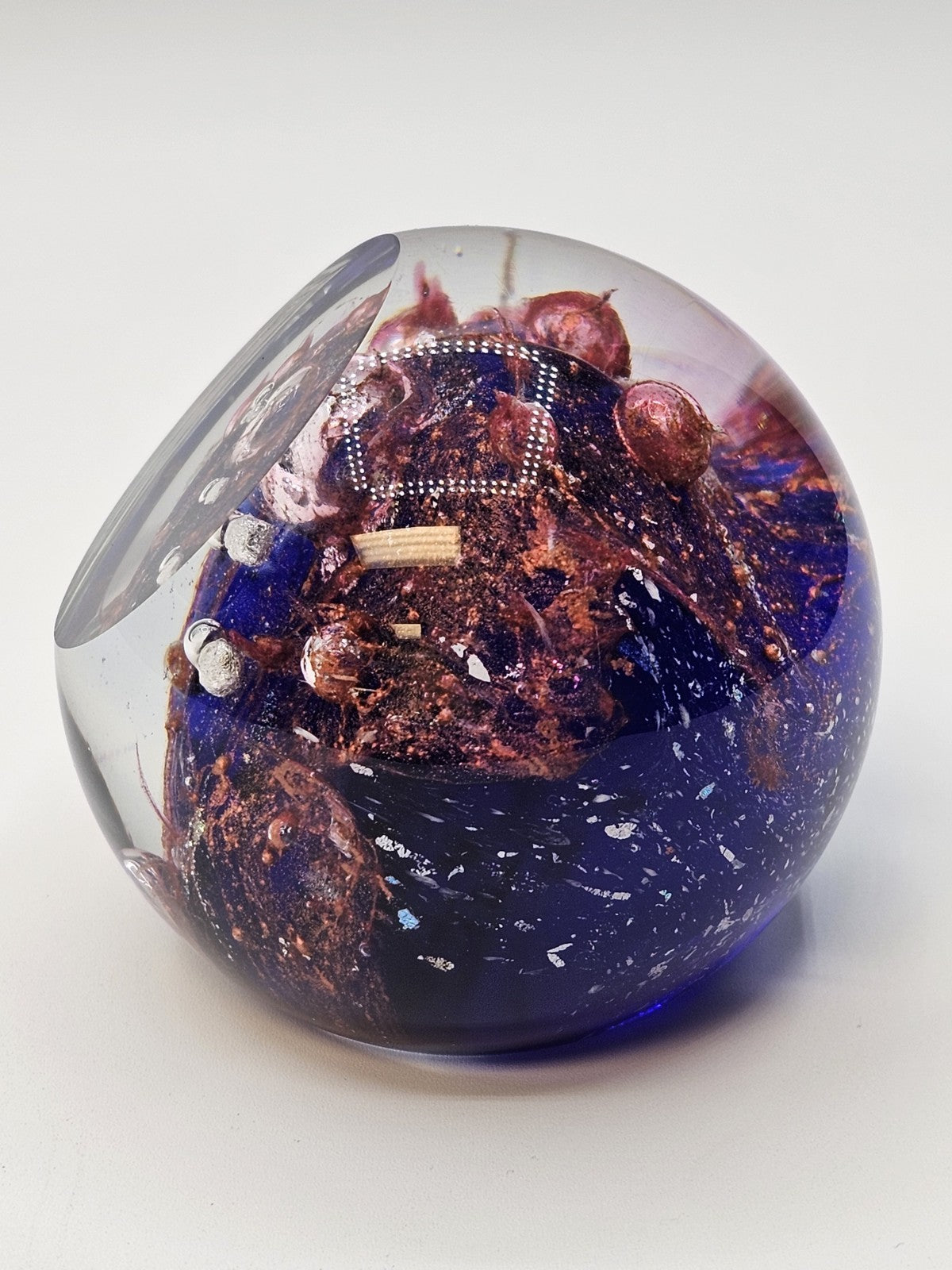 Vintage Glass Eye Studio Orion's Belt Paperweight Cobalt Blue Purple Clear Rose