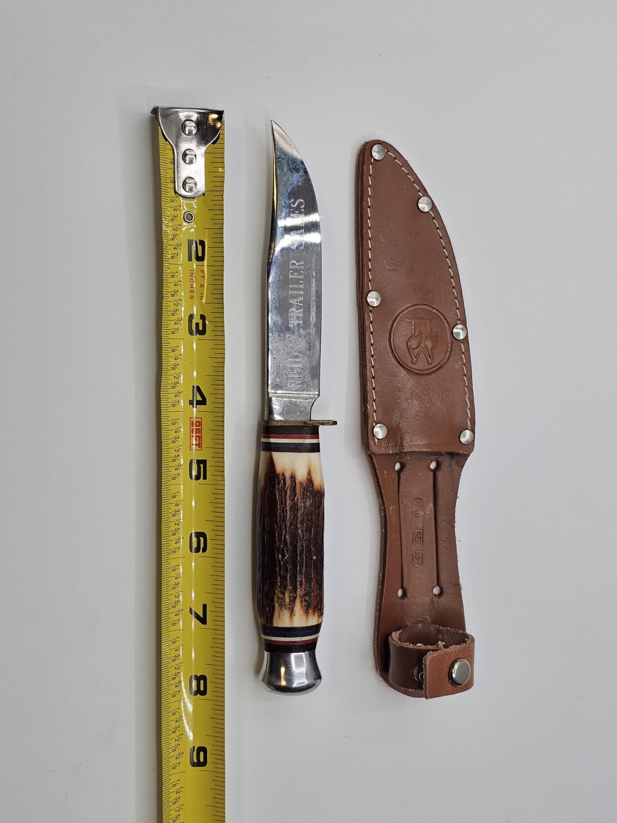 Rostfrei Solingen Germany Stag Horn Hunting Knife Engraved Blade Advertising 8" 