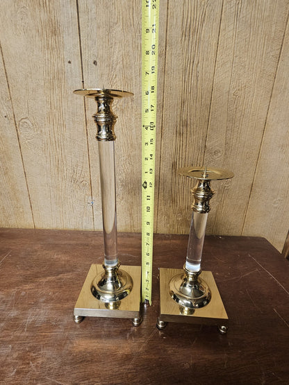 Vtg MCM Brass & Lucite Candle Holders Set Of Three 18.5 T X 16 T X 13.5 T 