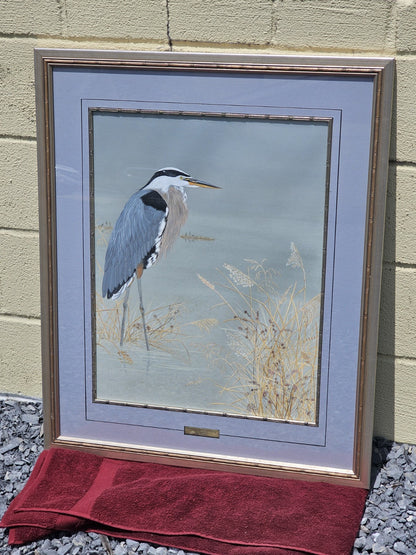 Original Signed Watercolor Painting Of Blue Heron Chesapeake Bay Area MD