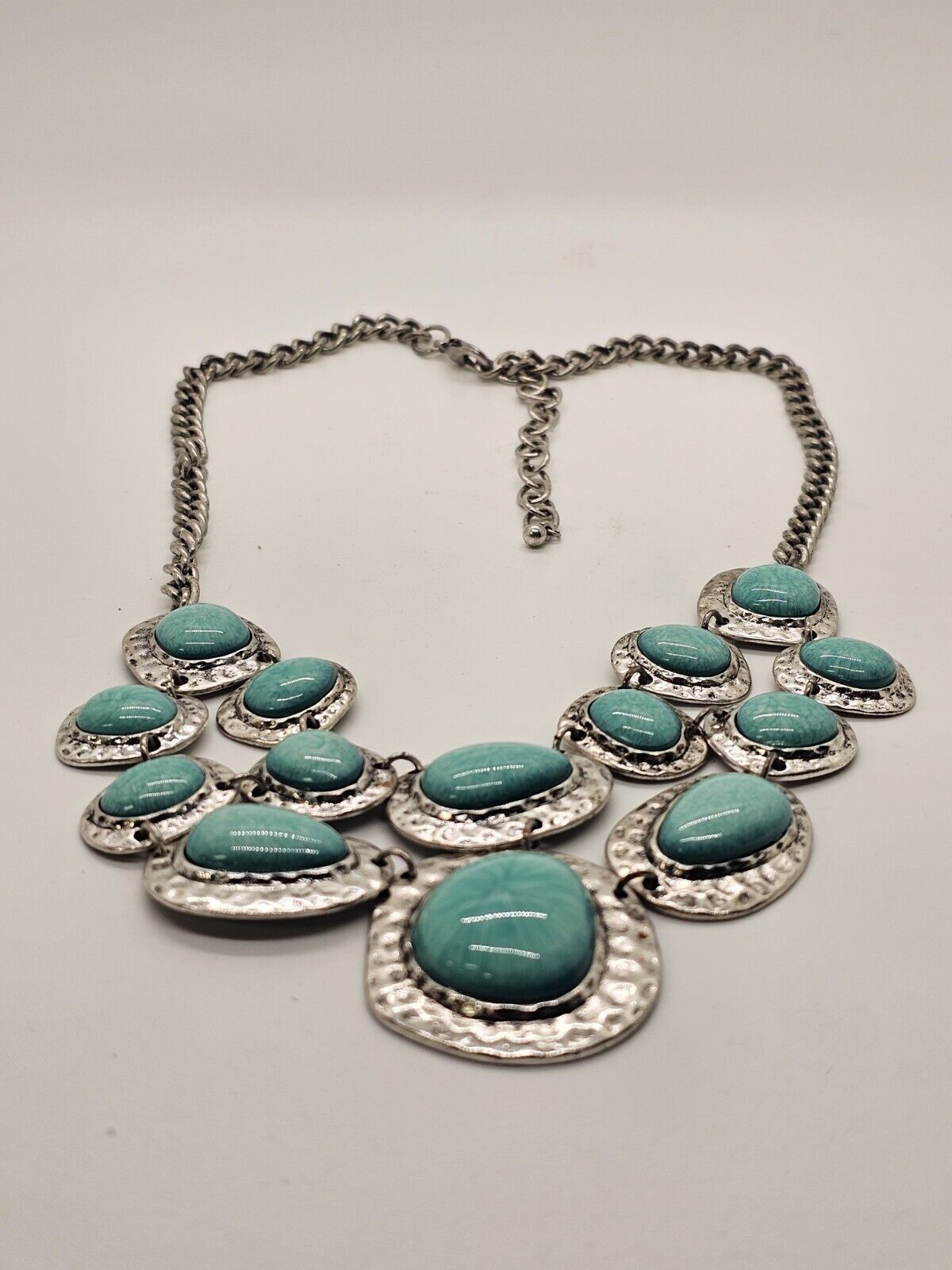 Silver Tone Faux Turquoise Choker Statement Necklace Native American Style