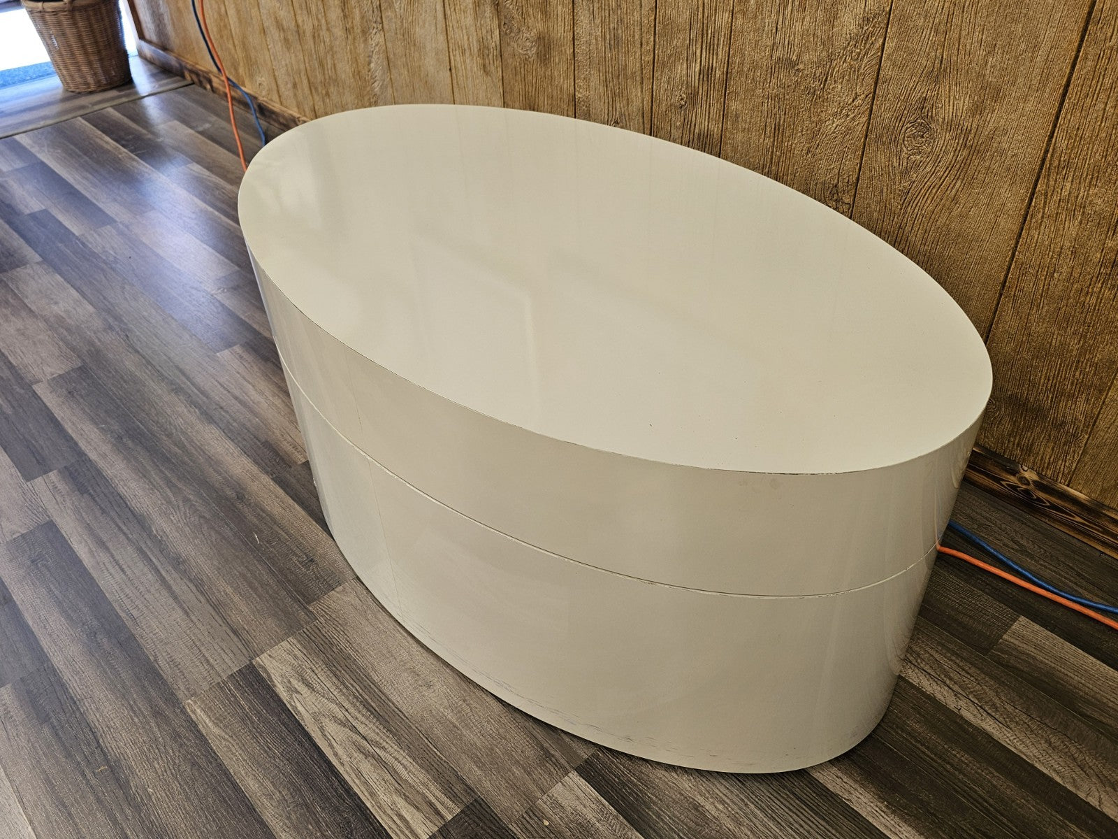 MCM Post Modern Modular Swivel Rotating Oval Adjustable Cream Coffee Table