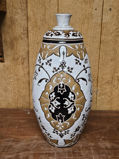 Maitland Smith Ceramic Porcelain Decorative Accent Vase Ginger Jar Urn 21.5 In T