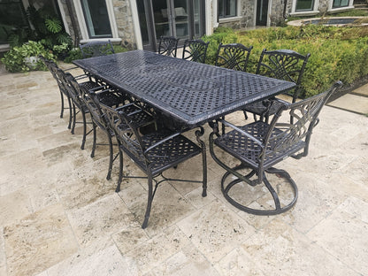 Gensun Grand Terrace Outdoor Cast Aluminum Dining Set Table & 10 Chairs