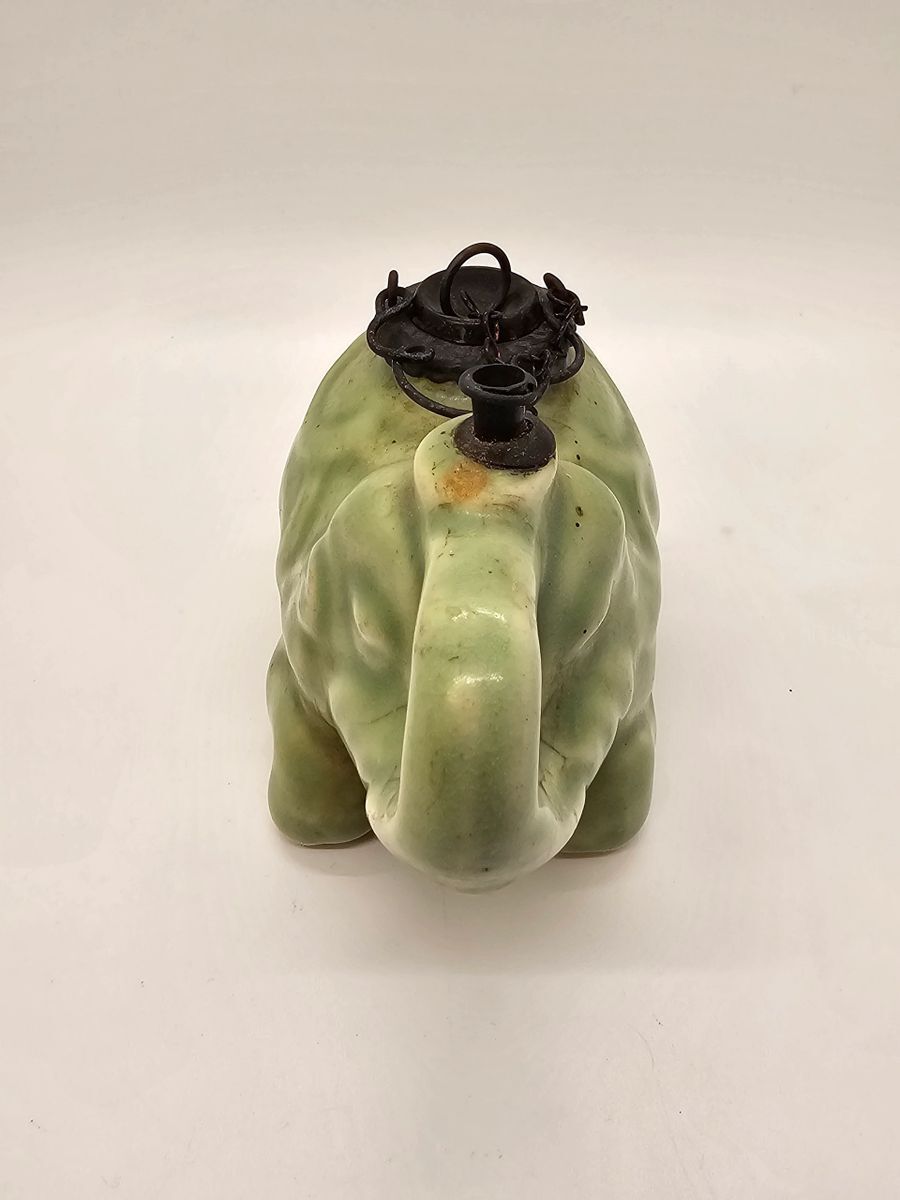 Antique Asian Porcelain Green Elephant Oil Lamp