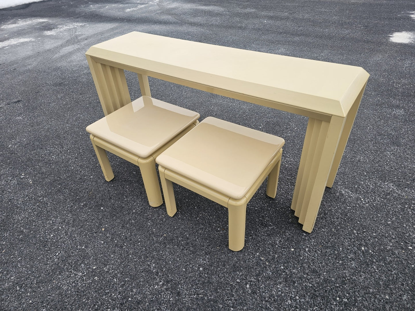 Vtg Post Modern Lacquered Console Table & Side Table Stool Pair Lane Furniture 