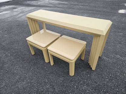 Vtg Post Modern Lacquered Console Table & Side Table Stool Pair Lane Furniture 