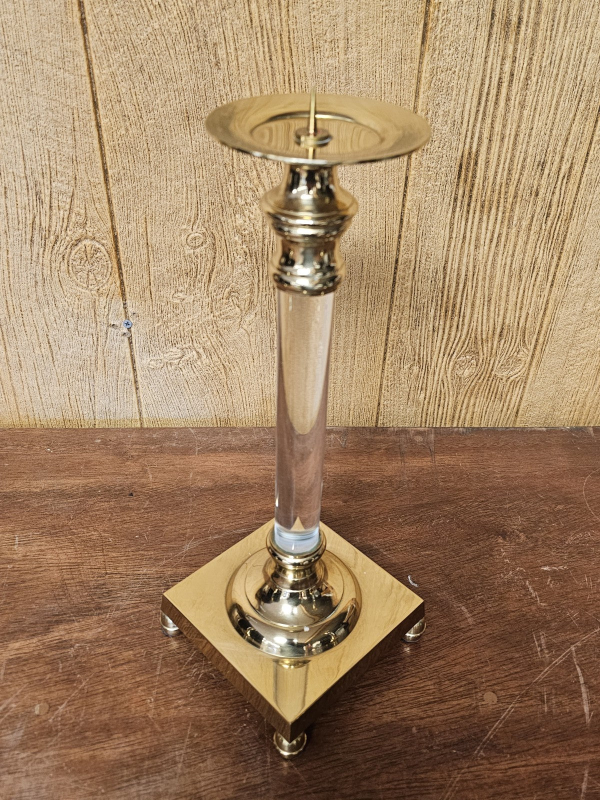 Vtg MCM Brass & Lucite Candle Holders Set Of Three 18.5 T X 16 T X 13.5 T 