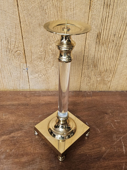 Vtg MCM Brass & Lucite Candle Holders Set Of Three 18.5 T X 16 T X 13.5 T 