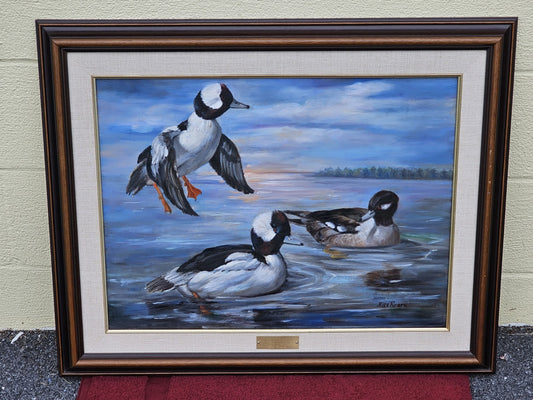 Original Oil On Canvas Painting Of Bufflehead Ducks Chesapeake Bay Area MD