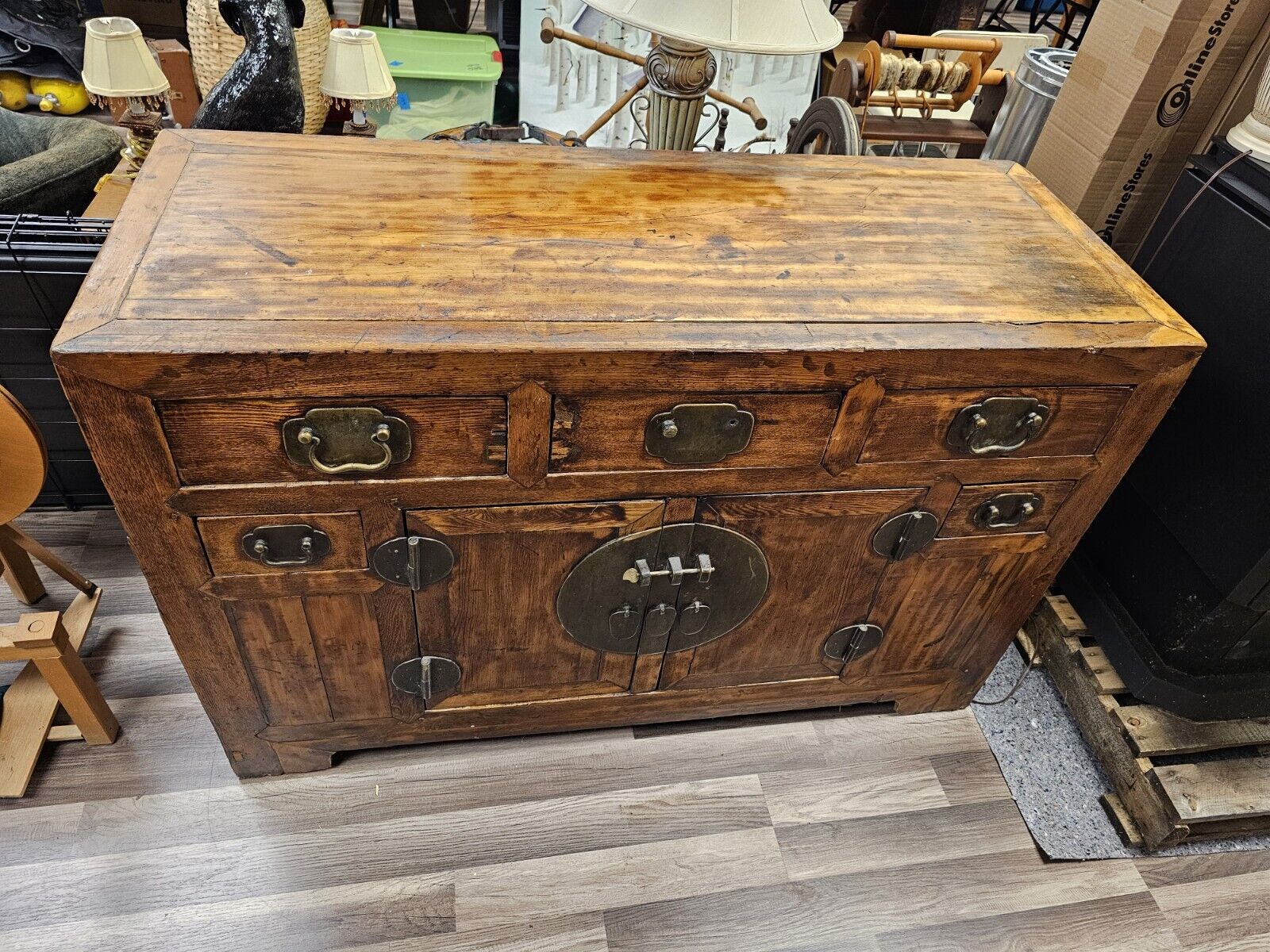 Antique 19th Century Asian Chinoiserie Style Sideboard Cabinet Chest