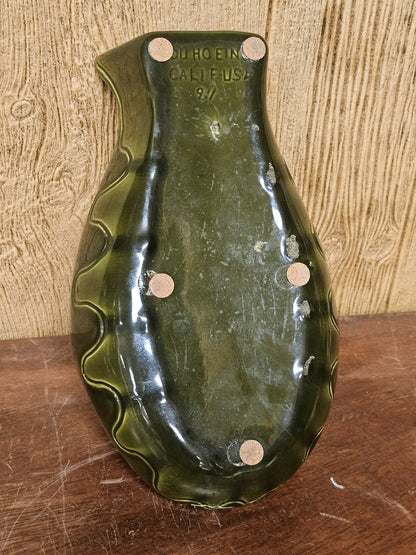 Vtg MCM California Pottery Large 13 Inch Green Fish Whale Decor Marked Repaired 