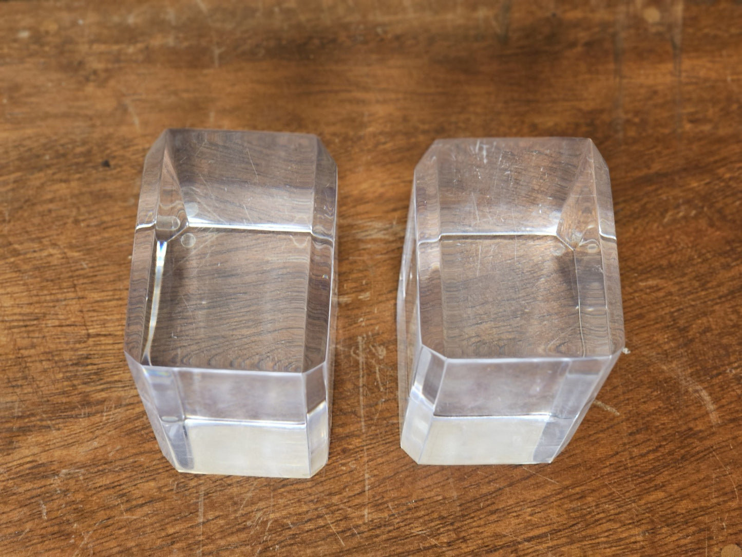 MCM Lucite Acrylic Display Base Pair Block Plateaus 6 In Tall W Beveled Sides