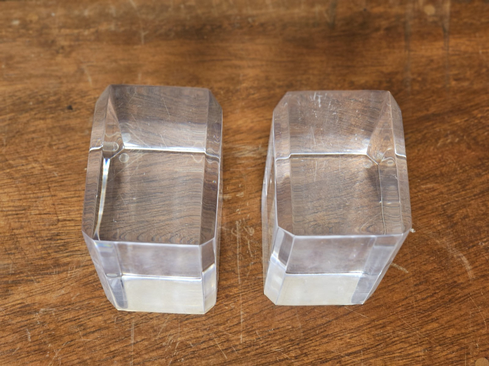 MCM Lucite Acrylic Display Base Pair Block Plateaus 6 In Tall W Beveled Sides