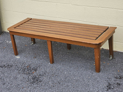 Mid Century Modern Teak Slat Boat Bench Vintage Wood Coffee Conversation Table 