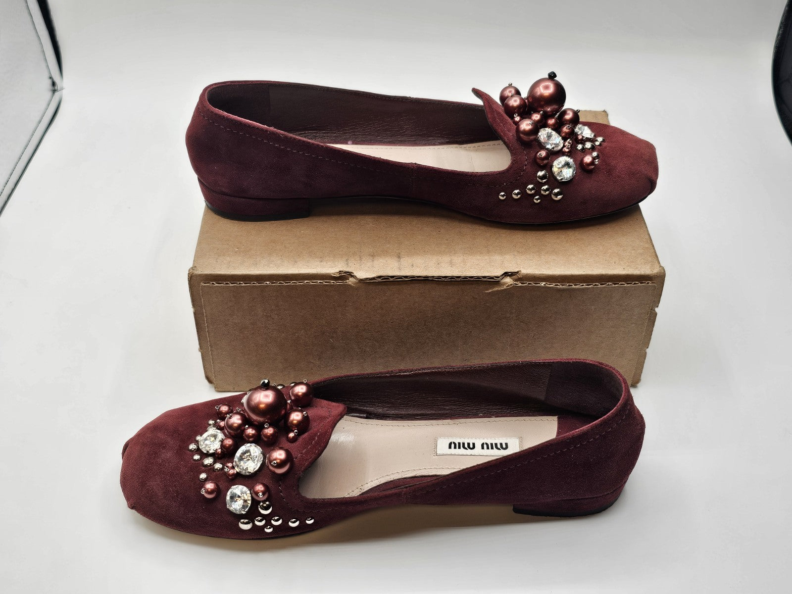 Miu Miu Bling Jeweled Crystal Slip-on Flats Shoes Size 36.5 Used 