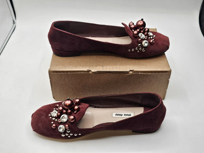 Miu Miu Bling Jeweled Crystal Slip-on Flats Shoes Size 36.5 Used 