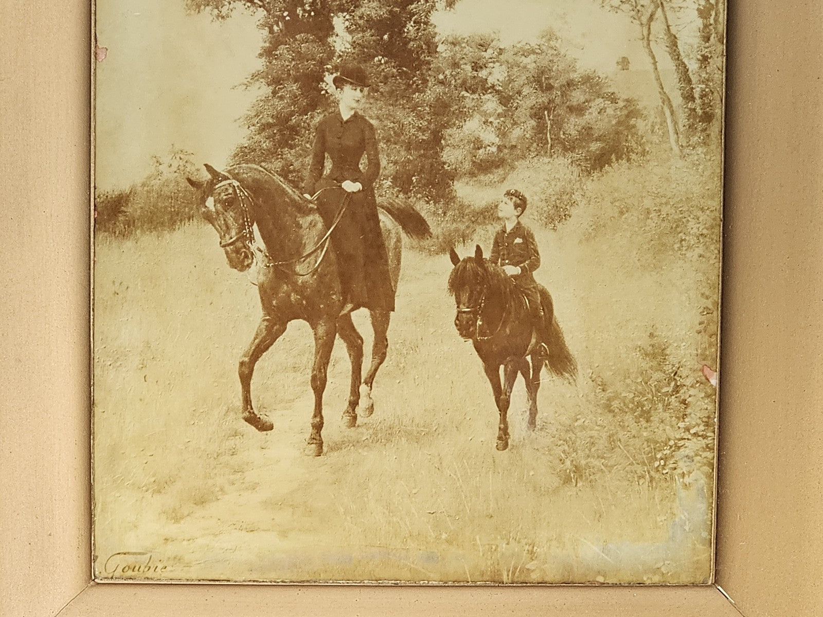 Jean-Richard Goubie Framed Etching? Woman & Child On Horse & Pony