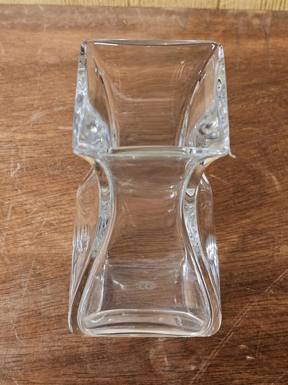 Baccarat Celine Square Crystal Floral Vase Tall Signed 1980s Rare Small Chip