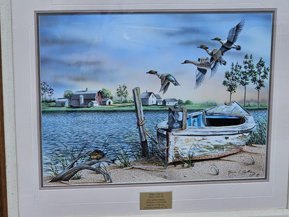Original Oil On Board Painting Of Green Winged Teal Ducks Chesapeake Bay Area MD