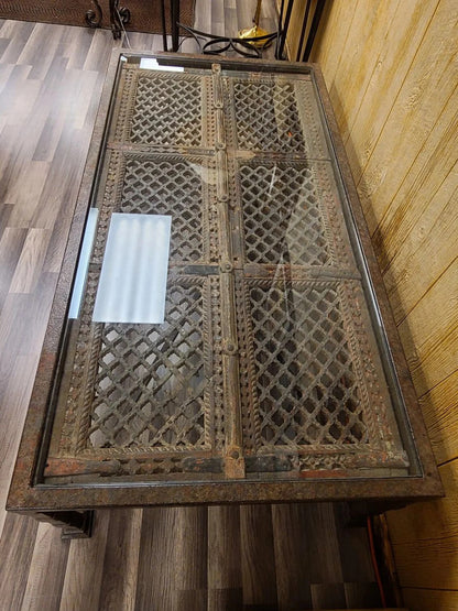 Hand Forged Wrought Iron Accent Table Reclaimed 18th Century Strap Shutter