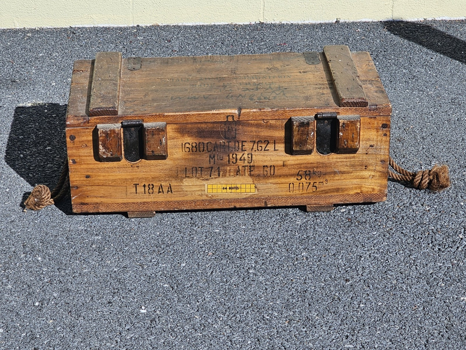 Vintage 1940s Wood & Metal French Ammo Box With Metal Insert Very Unique 