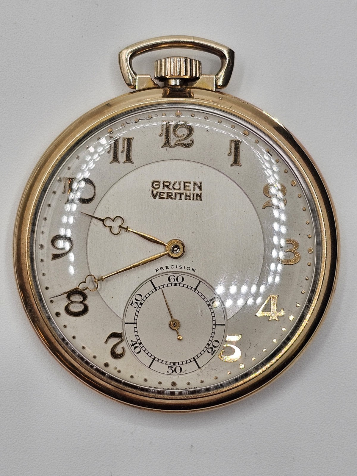 10k Gold Filled Gruen Verithin Pocket Watch Working Condition 